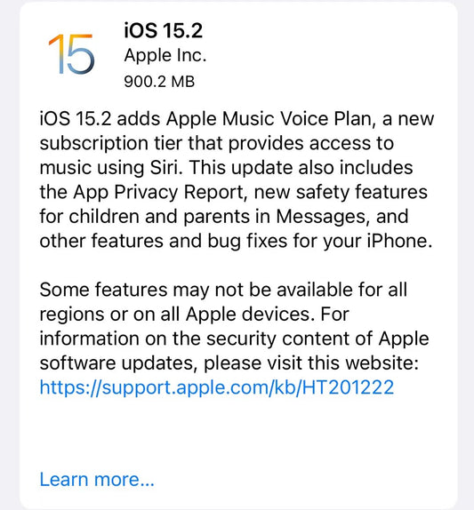 apple ios15.2 update
